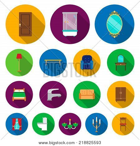 Furniture and interior flat icons in set collection for design.Home furniture vector symbol stock  illustration.