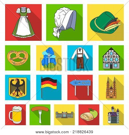 Country Germany flat icons in set collection for design. Germany and landmark vector symbol stock  illustration.