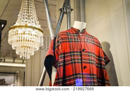 Milan, Italy - September 24, 2017:  Burberry Store In Milan. Fashion Week Burberry Shopping