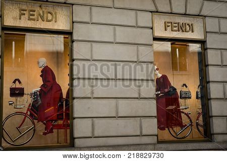 Milan, Italy - September 24, 2017:  Fendi Store In Milan. Fashion Week Fendi Shopping
