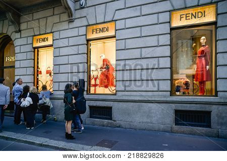 Milan, Italy - September 24, 2017:  Fendi Store In Milan. Fashion Week Fendi Shopping
