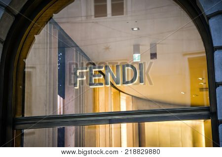 Milan, Italy - September 24, 2017:  Fendi Store In Milan. Fashion Week Fendi Shopping