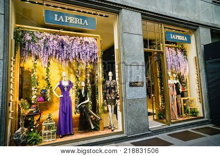 Milan, Italy - September 24, 2017:  La Perla Store In Milan. Fashion Week La Perla Shopping