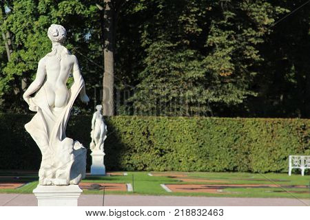 Antique statue of the goddess in the Catherine park, Pushkin, St. Petersburg