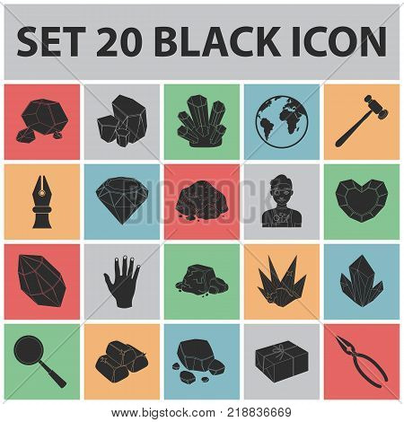 Precious Minerals black icons in set collection for design. Jeweler and Equipment vector symbol stock  illustration.