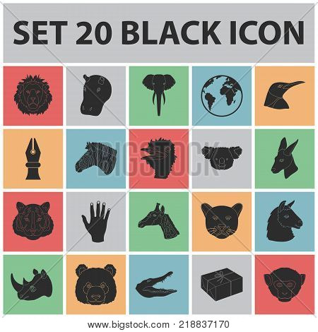Wild animal black icons in set collection for design. Mammal and bird vector symbol stock  illustration.