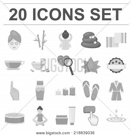 Spa salon and equipment monochrome icons in set collection for design. Relaxation and rest vector symbol stock  illustration.