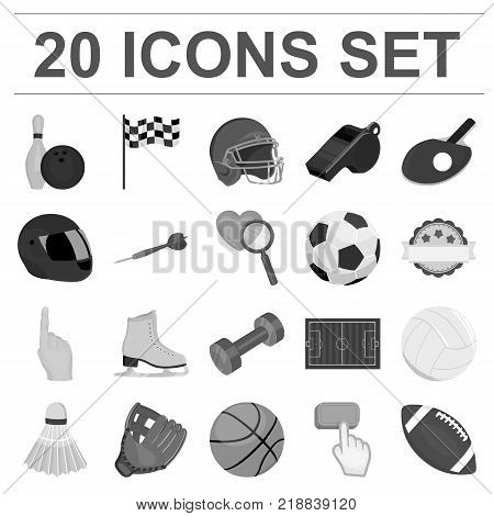 Different kinds of sports monochrome icons in set collection for design. Sport equipment vector symbol stock  illustration.