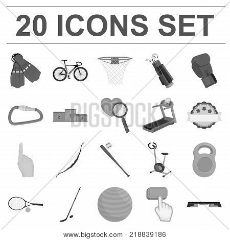 Different kinds of sports monochrome icons in set collection for design. Sport equipment vector symbol stock  illustration.