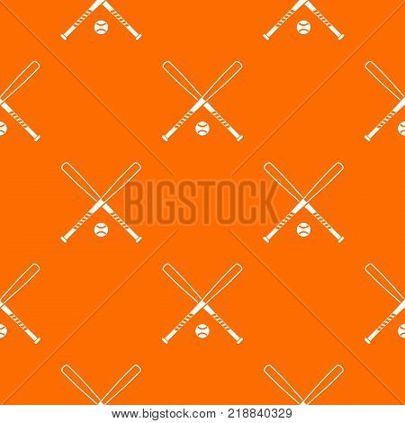 Crossed baseball bats and ball pattern repeat seamless in orange color for any design. Vector geometric illustration