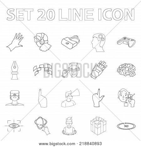 A virtual reality outline icons in set collection for design. Modern technology and equipment vector symbol stock  illustration.