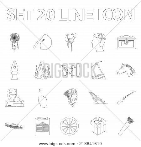 Attributes of the wild west outline icons in set collection for design.Texas and America vector symbol stock  illustration.
