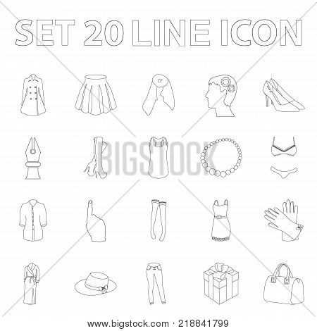 Women s Clothing outline icons in set collection for design.Clothing Varieties and Accessories vector symbol stock illustration.