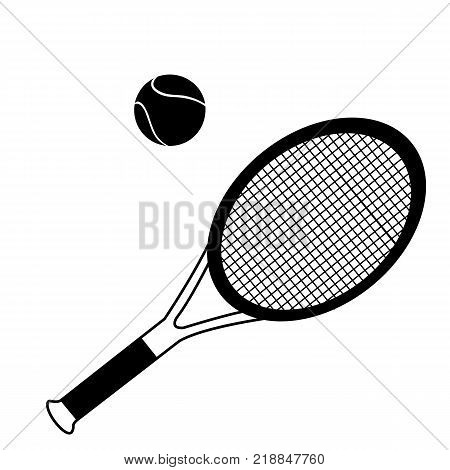 Vector illustration of tennis racket on ball on plain background