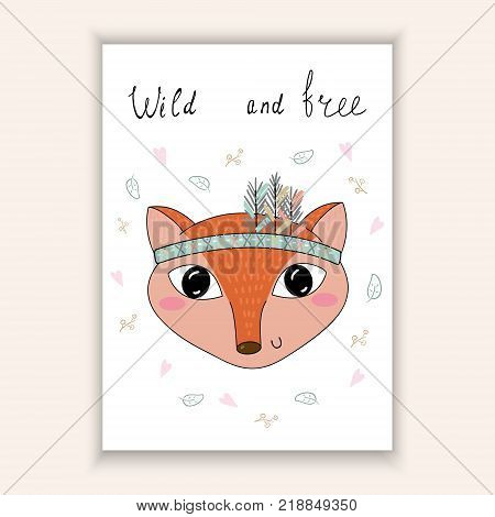 Hand drawn vector illustration with Cute vector Fox.