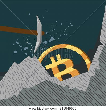 modern style business illustration, bitcoins and mining, close up view