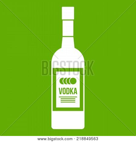 Bottle of vodka icon white isolated on green background. Vector illustration