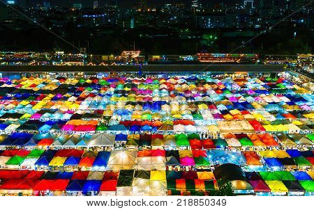 Night market in Bangkok,Thailand.famous market at night.