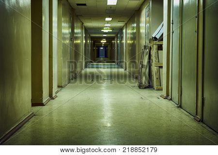 Long corridor in old soviet research Institute building
