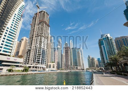 Dubai United Arab Emirates - 21 November 2017- Panorama of modern skyscrapers at Dubai Marina.