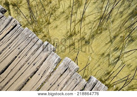 Detail of Boardwalk in Plitvica Lakes in Croatia.
