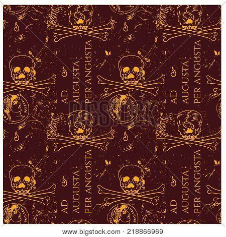 Ad augusta per angusta to rise to a high position overcoming hardships - in latin language for web, textile and print. Vintage historic look.