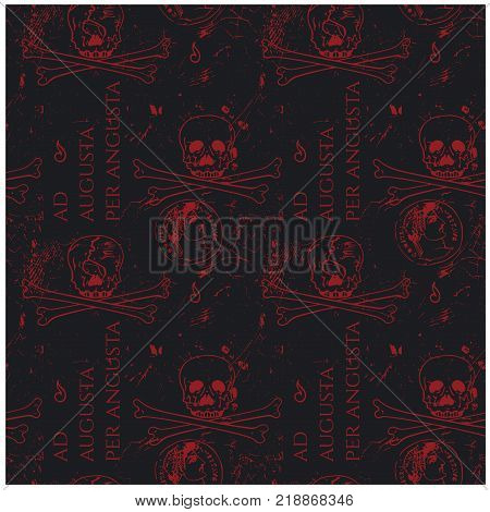 Ad augusta per angusta to rise to a high position overcoming hardships - in latin language for web, textile and print. Vintage historic look.