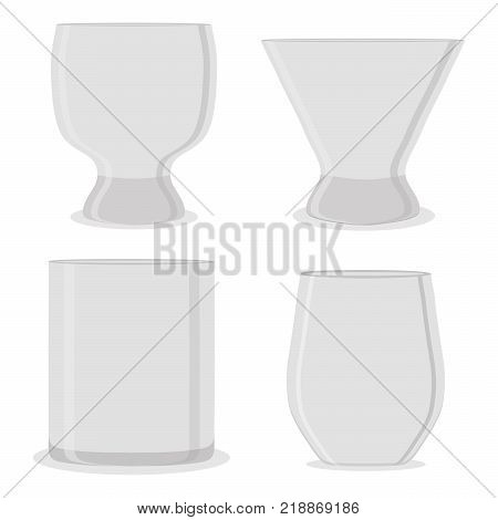 Abstract vector icon illustration of logo for transparent empty cup glass. Cup pattern consisting of beautiful crystal glasses dessert cocktails.Drink fresh desserts cocktail in Glass cups for health