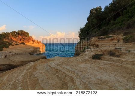 Rocks on the beach on Corfu in Greece