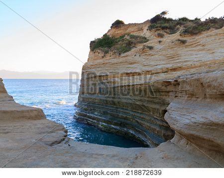 Rocks on the beach on Corfu in Greece
