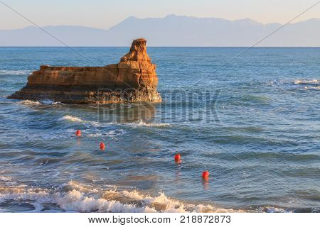 Rocks on the beach on Corfu in Greece