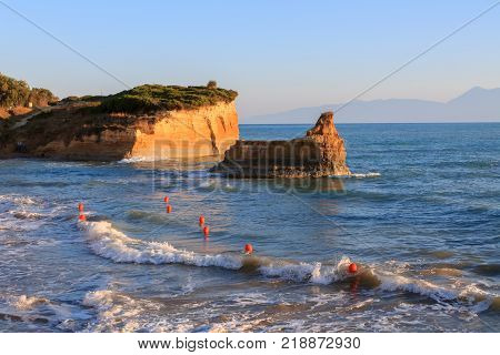 Rocks on the beach on Corfu in Greece