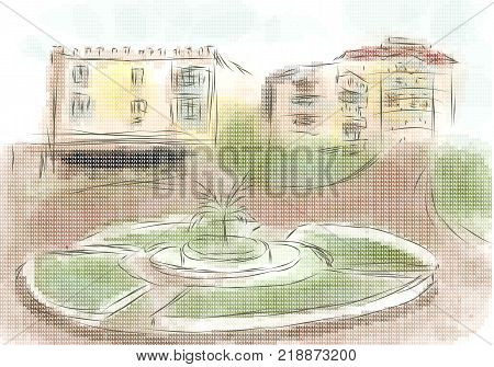 Bangui. abstract illustration of city on multicolor background