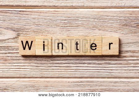 winter word written on wood block. winter text on table concept.