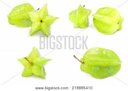 Collage of carambola close-up isolated on white background