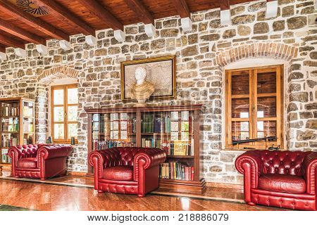 BUDVA, MONTENEGRO - august 20, 2017: The Library in the Citadel of the Old Town of Budva. Originally known as Castle of St Mary the 9th-century fortification was used to protect the city.