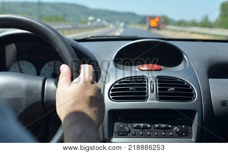 Driving On A Highway With Roadworks Ahead
