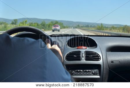 Driving On A Highway With Roadworks Ahead