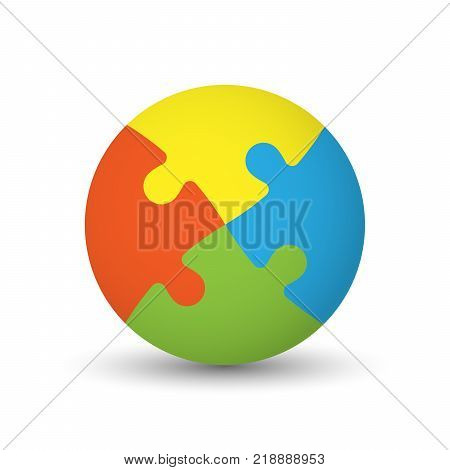 3D puzzle ball of four pieces in four colors.