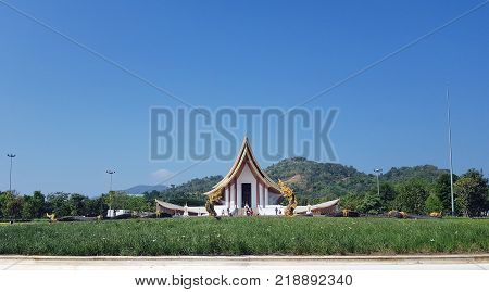 Naga Statues Group Over Blue Sky Background