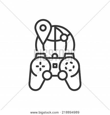 MMOG - line design single isolated icon on white background. High quality black pictogram, emblem of massively multiplayer online games. Image of a joystick and a globe