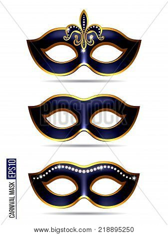 Set of Carnival Mask, Masquerade, Mardi Gras. Carnival glittering design for Night Party Poster, Dance Party Flyer, Musical Party Banner, Carnival Invitation.