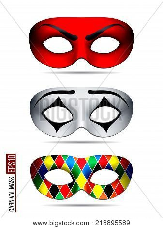 Set of Carnival Mask, Masquerade, Mardi Gras. Carnival glittering design for Night Party Poster, Dance Party Flyer, Musical Party Banner, Carnival Invitation.