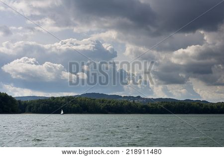 Poland lake Solina in summer time, Bieszczady National Park.