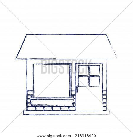 house facade of one floor in dark blue blurred silhouette vector illustration