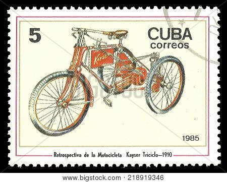 Cuba - stamp 1985 Issue Means of transport Series Motorcycles Kayser Dreirad 1910