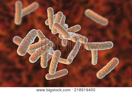 Human pathogenic bacteria on colorful background, 3D illustration