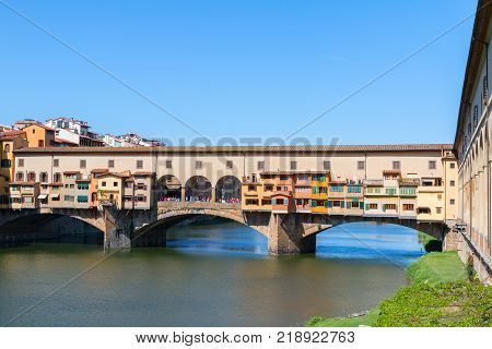 Florence town and the Ponte Vecchio bridge the Arno river in Italy Europe