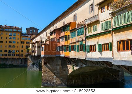 Florence town and the Ponte Vecchio bridge the Arno river in Italy Europe