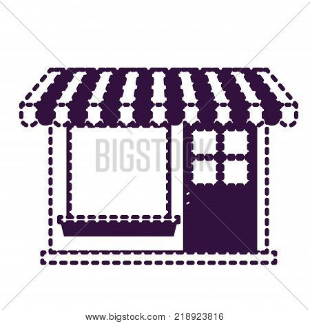 house facade of one floor in purple dotted silhouette vector illustration